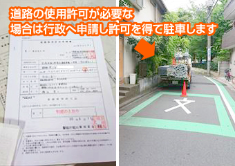 道路の使用許可が必要な場合は行政へ申請します