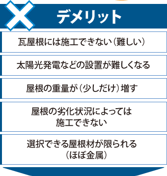 屋根カバー工法のデメリット