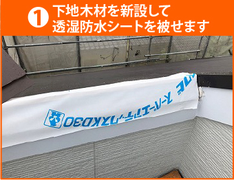 下地木材を新設して透湿防水シートを被せる