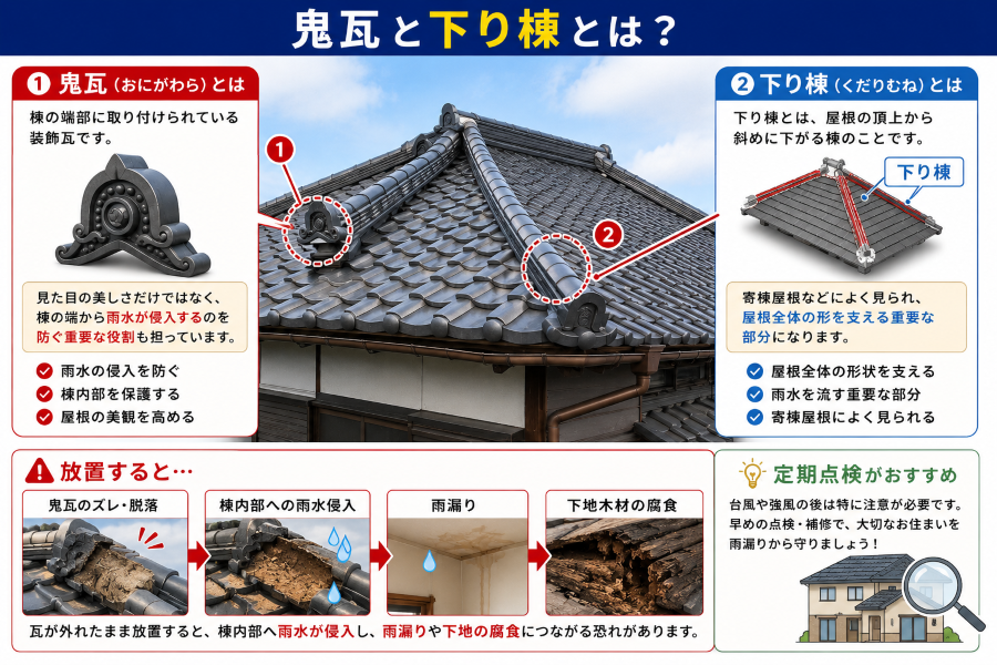 姫路市｜台風で外れた鬼瓦を修理！下り棟の復旧と割れた瓦を1日で補修