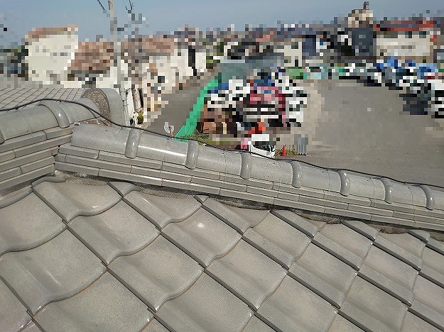 加古川市　棟全体の瓦並びと漆喰ラインの確認