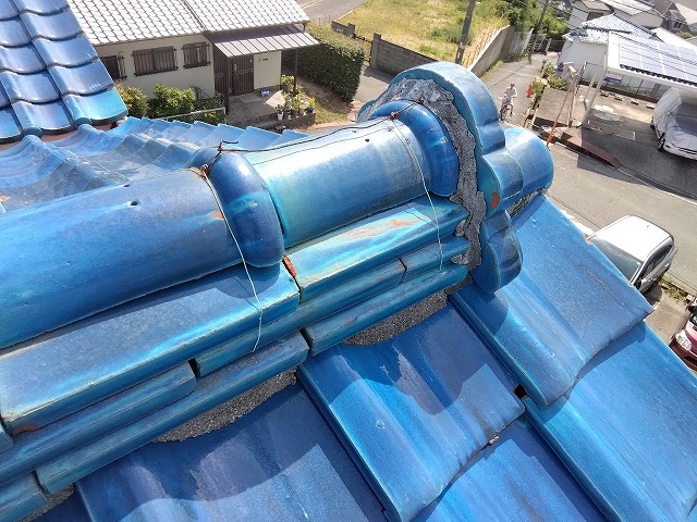 加古川市　青緑棟　鬼首漆喰　腐食