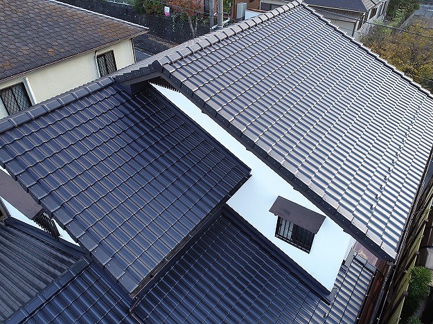 高砂市　瓦葺き替え工事完了　ドローン空撮
