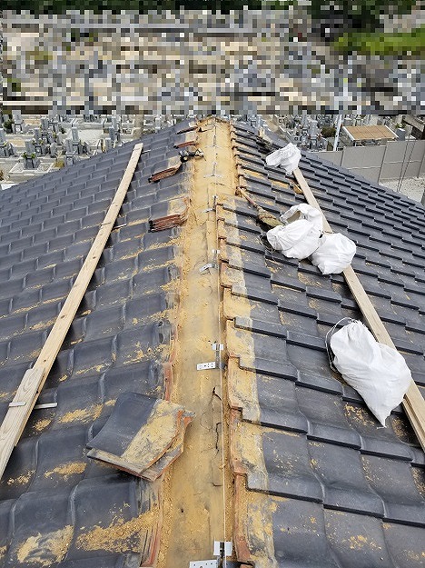 棟芯のライン出しと下地の準備