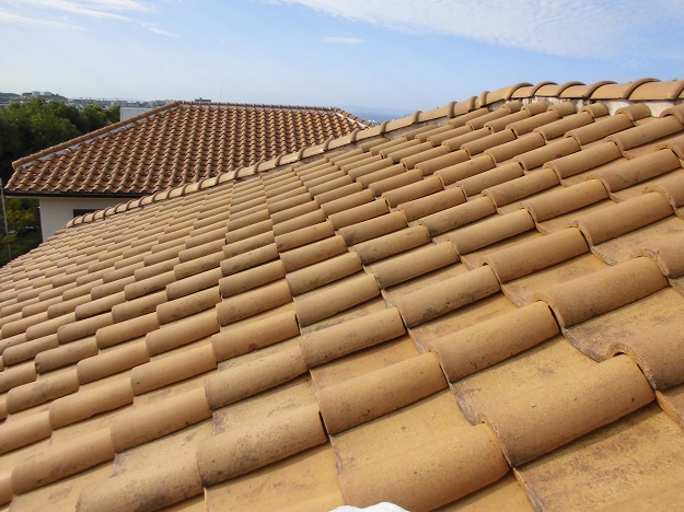 屋根全体の瓦並びと表面状態を確認