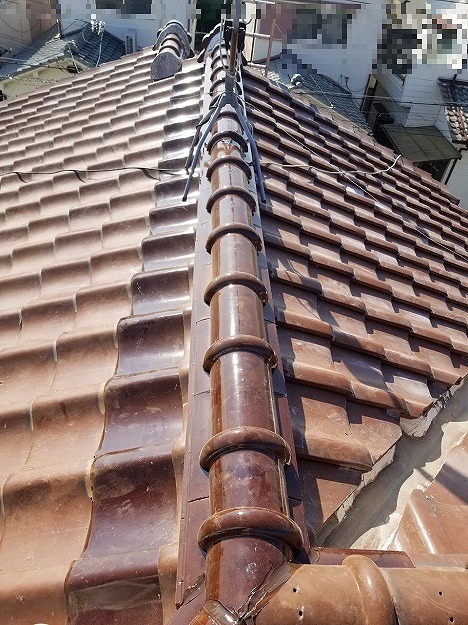 加古川市　棟瓦の組み上げと最終の通り調整