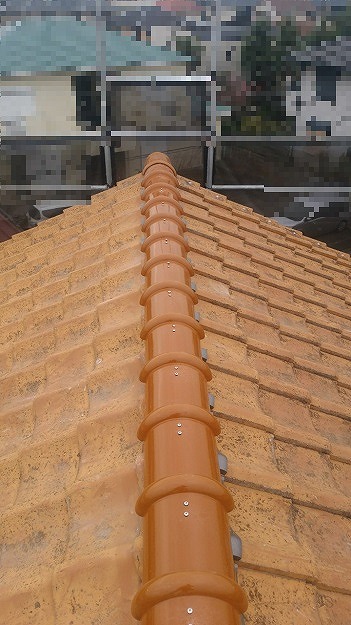 姫路市　三州瓦7寸丸の棟瓦施工