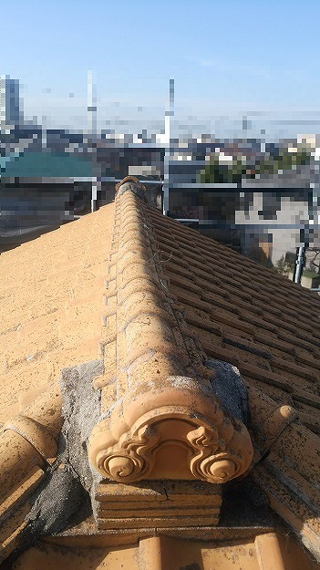 姫路市　鬼瓦周辺の破損