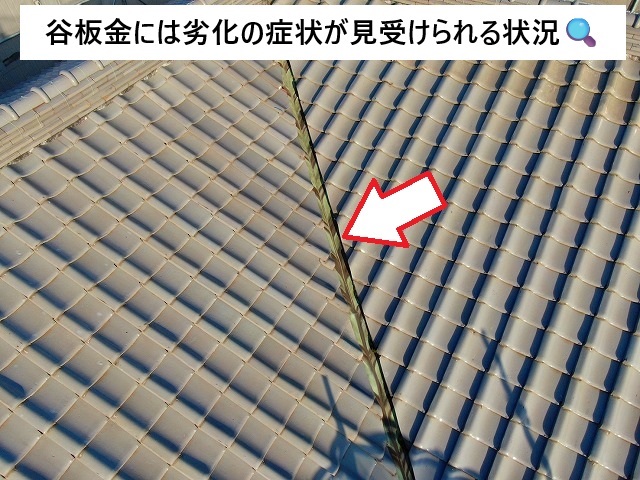 姫路市 和瓦屋根谷板金劣化の様子