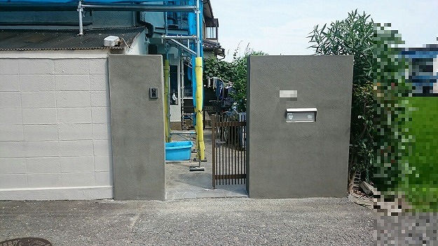高砂市　門柱　左官工事　施工後