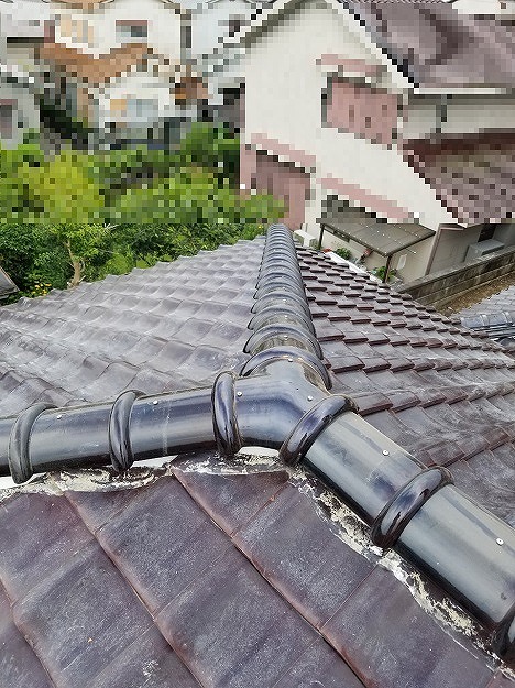 姫路市　本棟・隅棟の仕上げ（熨斗瓦と丸瓦の納まり）