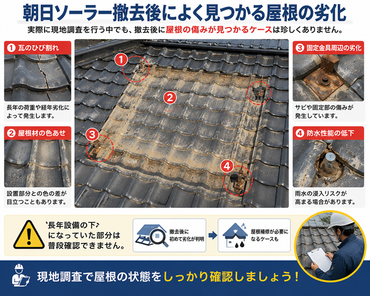 加古川市　朝日ソーラー撤去後　劣化箇所