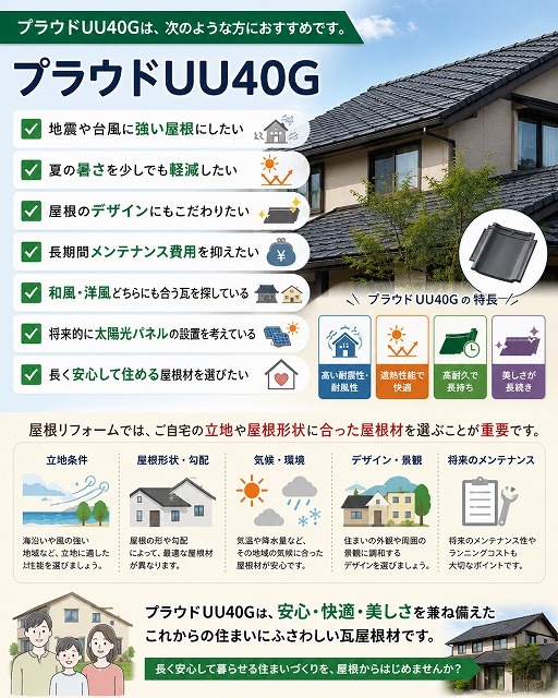 加古川市　地震・台風に強い平板瓦プラウドUU40Gの魅力を解説・施工事例つき