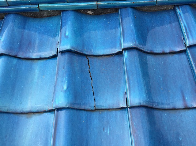 ひび割れた瓦を発見し浸入口候補として特定