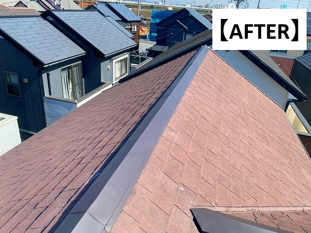 加古川市 ガルバリウム鋼板製の棟包板金を使用したシングル屋根