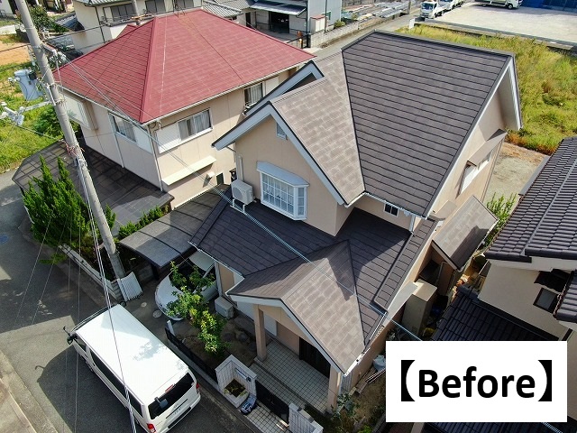 加古川市 劣化し色あせなどが目立っていたスレート屋根