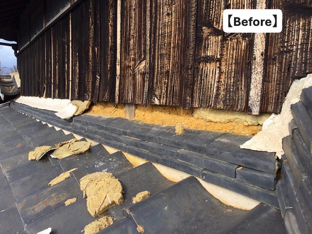 加古郡稲美町にて漆喰の剥がれが発生した古民家