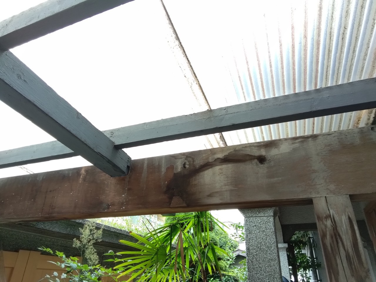加古川市　ガレージ内部　波板ポリカから漏水
