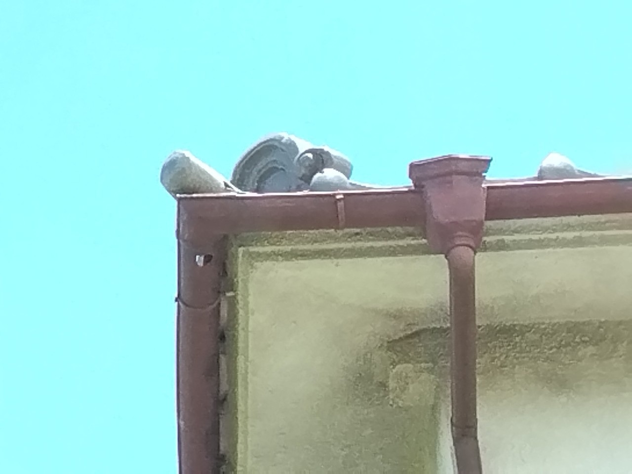 明石市　雹被害で軒樋(半丸)出隅曲がり付近に穴開き