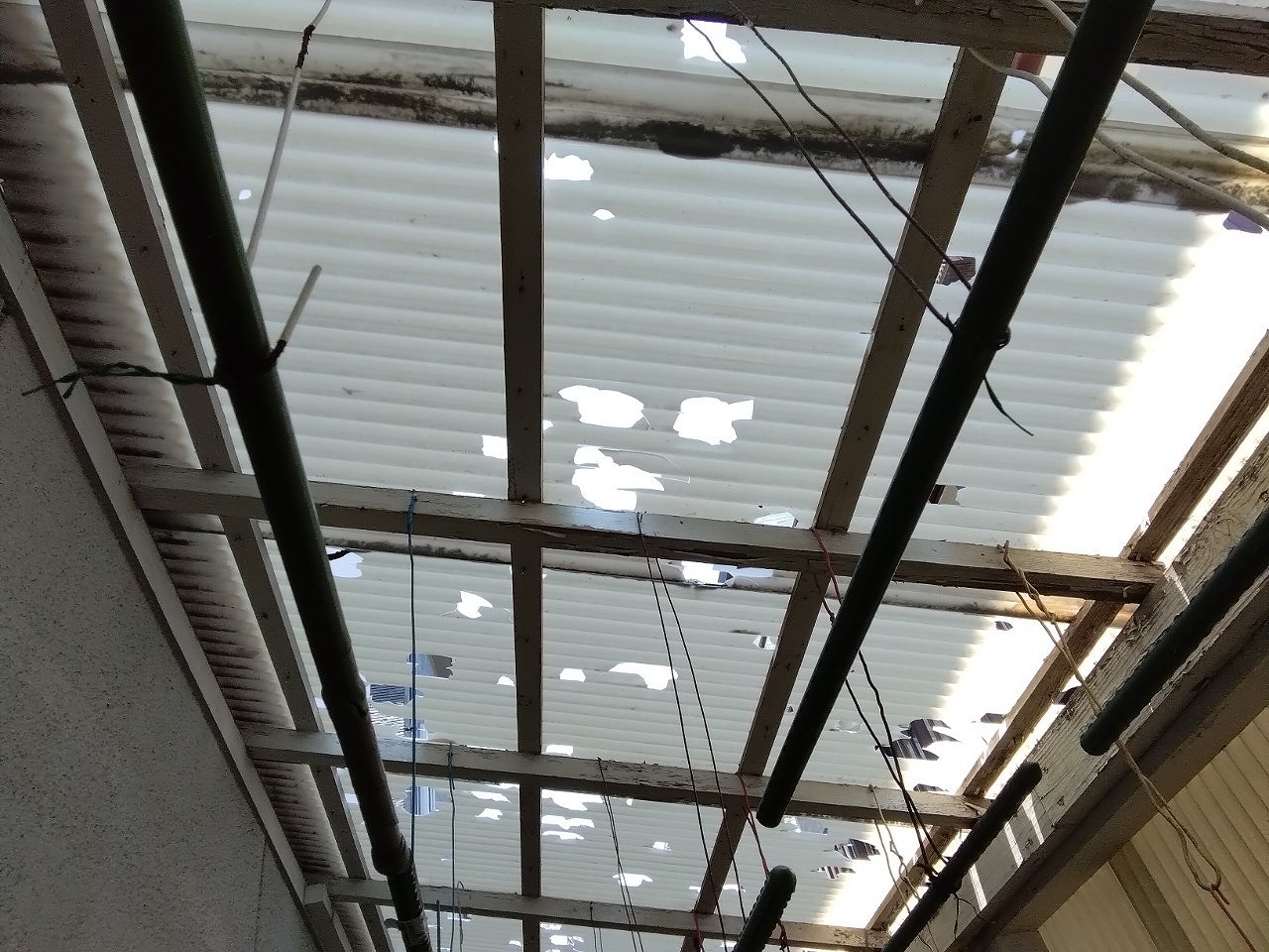 加古郡播磨町　ひょう災害　波板ポリカーボネート　破損