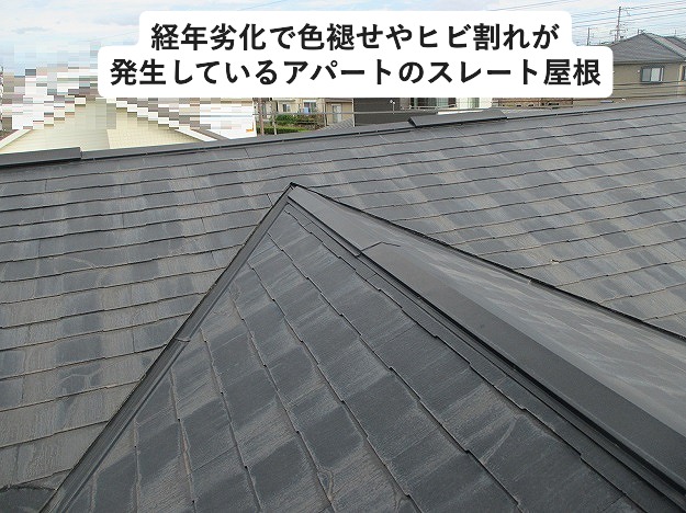 色褪せ・ヒビ割れが発生しているカラーベスト屋根