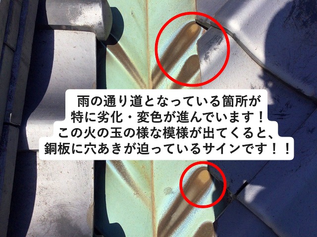 銅板製谷板金　緑青色　穴あき
