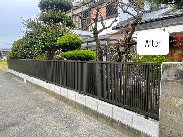 加古郡稲美町にて㈱リクシル製のアルミフェンスにやり替えたブロック塀