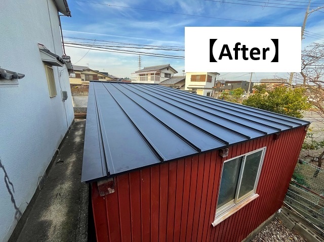 姫路市にて金属屋根を施工した車庫の屋根
