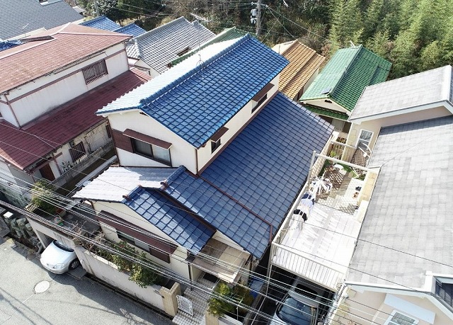 高砂市　葺き替え工事　ドローン空撮