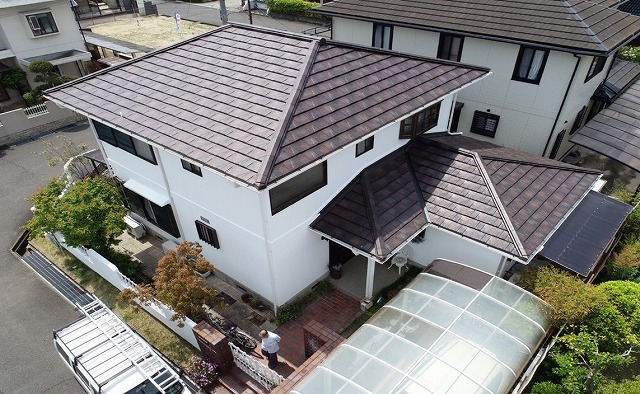 高砂市　葺き替え工事　施工後のドローン空撮