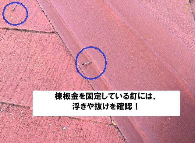 姫路市　棟板金固定釘の浮き