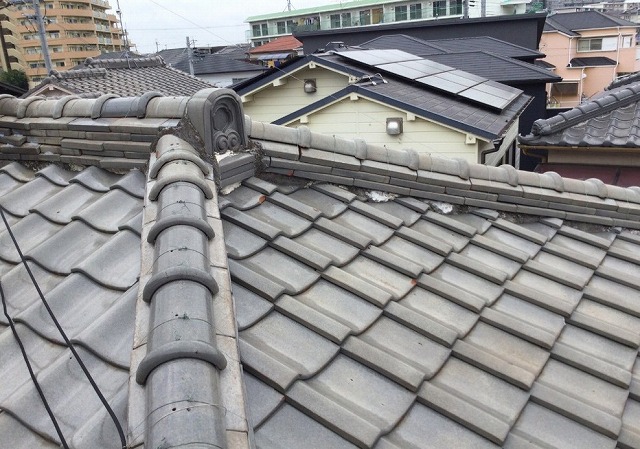 高砂市　鬼瓦と棟まわりの状態