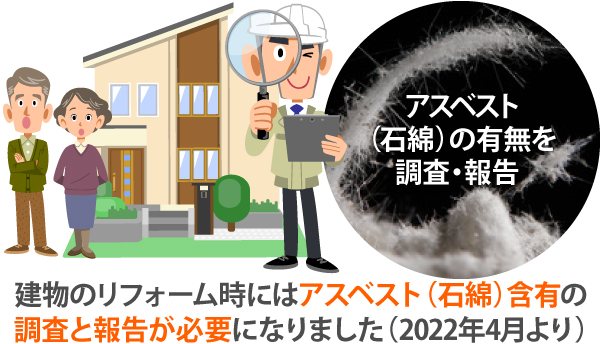 建物のリフォーム時には、アスベスト（石綿）含有の調査と報告が必要になりました（2022年4月より）